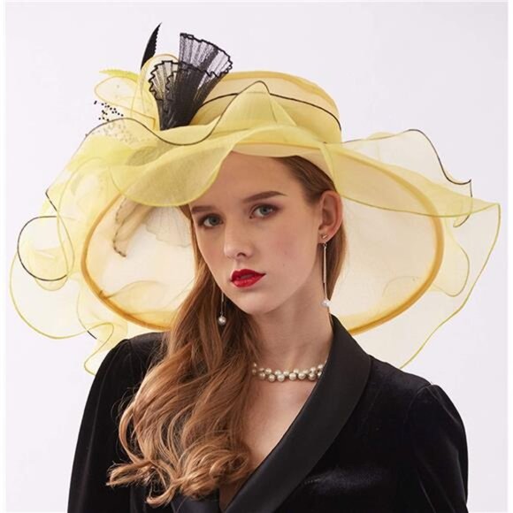 Women's Kentucky Derby Church Dress Hat J1 Yellow - Picture 3 of 4